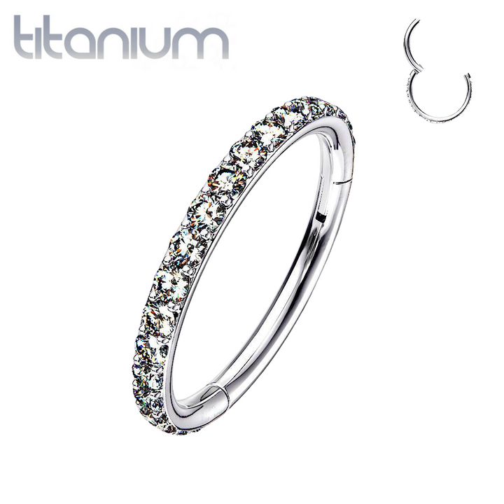 Implant Grade Titanium Easy Hinged White CZ Pave Clicker Hoop - Pierced Universe