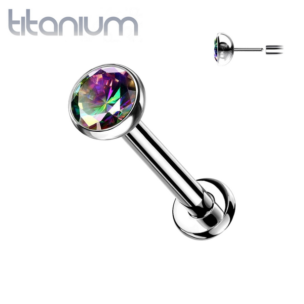 Implant Grade Titanium Threadless Push In Tragus/Cartilage Bezel Vitrail Medium CZ With Flat Back - Pierced Universe