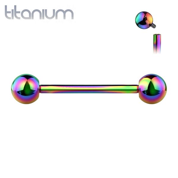 Implant Grade Titanium Internally Threaded Rainbow PVD Straight Barbell - Pierced Universe