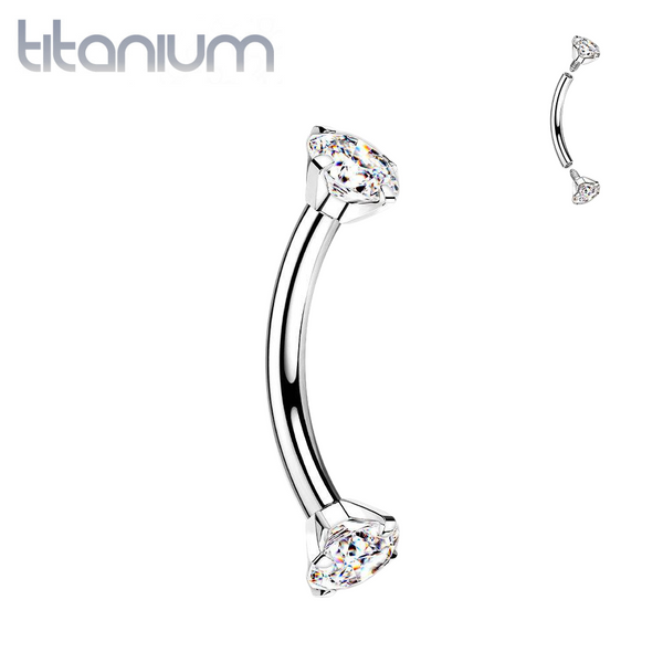 Implant Grade Titanium Curved Barbell Internally Threaded White CZ - Pierced Universe