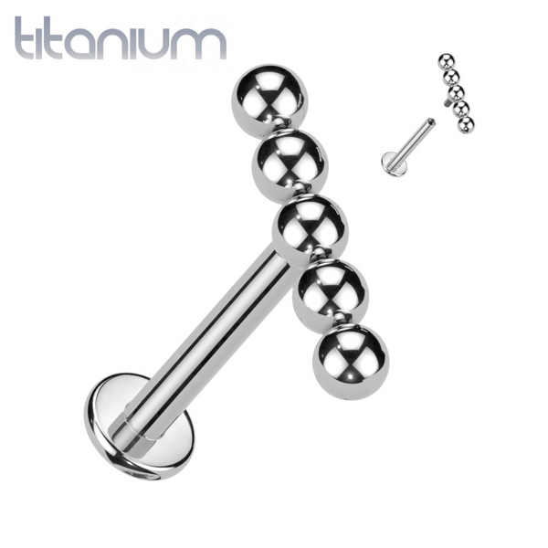 Implant Grade Titanium 5 Bead Internally Threaded Flat Back Labret - Pierced Universe