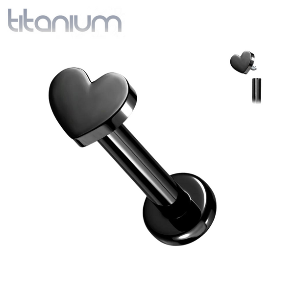 Internally Threaded Small Heart Black PVD Implant Grade Titanium Labret - Pierced Universe