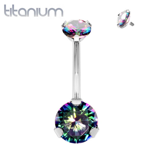 Implant Grade Titanium Internally Threaded Vitrail Medium CZ Prong Belly Button Navel Ring - Pierced Universe