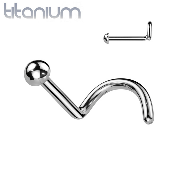 Implant Grade Titanium Dome Top Corkscrew Nose Stud Ring - Pierced Universe