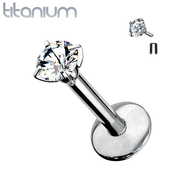 Implant Grade Titanium Internally Threaded Prong Circle White CZ Labret - Pierced Universe