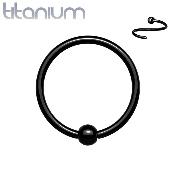 Black PVD High Polished Implant Grade Titanium Easy Bend Nose, Cartilage Hoop Ring with Fixed Ball - Pierced Universe