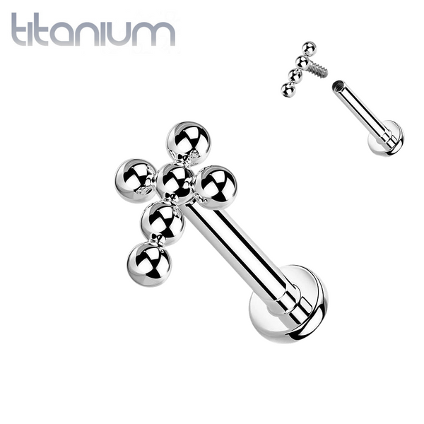 Implant Grade Titanium Beaded Dainty Cross Internally Threaded Labret - Pierced Universe