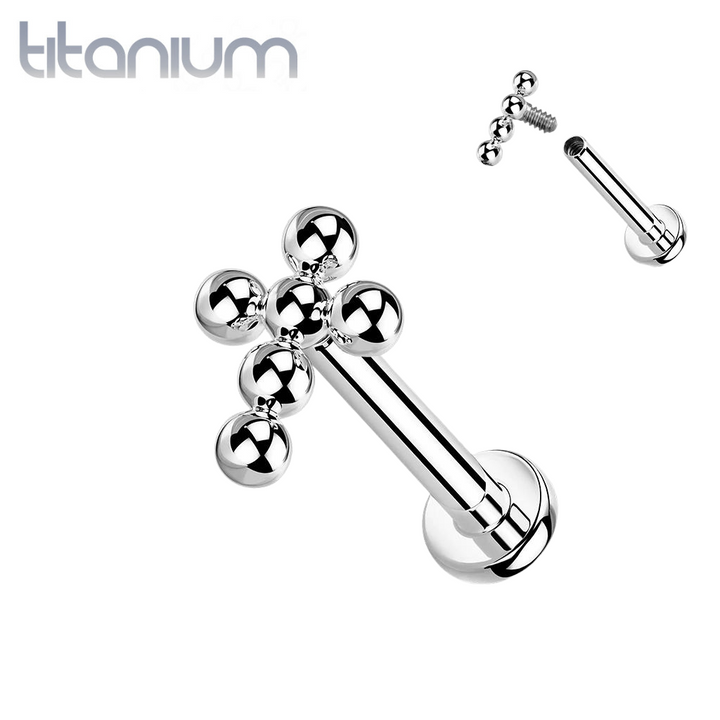 Implant Grade Titanium Beaded Dainty Cross Internally Threaded Labret - Pierced Universe