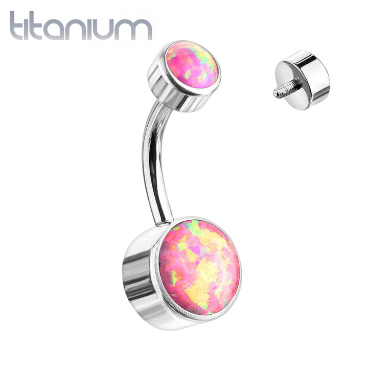 Internally Threaded Grade Titanium Bezel Pink Opal Belly Ring - Pierced Universe