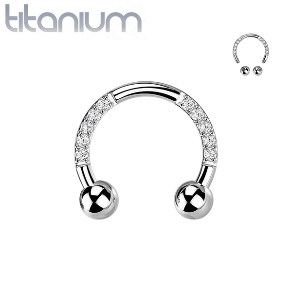 Implant Grade Titanium White CZ Gem Pave Horseshoe - Pierced Universe