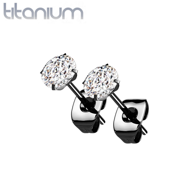 Pair Of Implant Grade Titanium Black PVD White CZ Stud Earrings - Pierced Universe