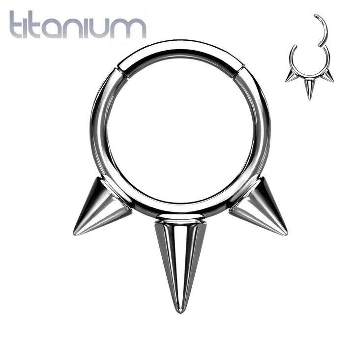 Implant Grade Titanium Spike Hinged Septum Ring Hoop Clicker - Pierced Universe