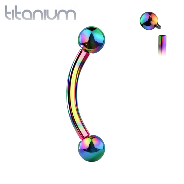 Implant Grade Titanium Rainbow PVD Internally Threaded Curved Barbell - Pierced Universe