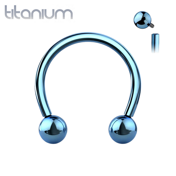 Implant Grade Titanium Internally Threaded Blue PVD Horseshoe Circular Barbell - Pierced Universe