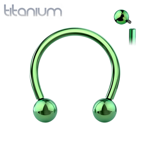 Implant Grade Titanium Internally Threaded Green PVD Horseshoe Circular Barbell - Pierced Universe