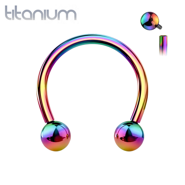 Implant Grade Titanium Internally Threaded Rainbow PVD Horseshoe Circular Barbell - Pierced Universe