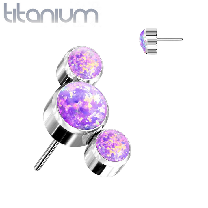 Implant Grade Titanium Threadless Push In Cartilage 3 Gem Curved Purple Opal Labret with Flat Back - Pierced Universe