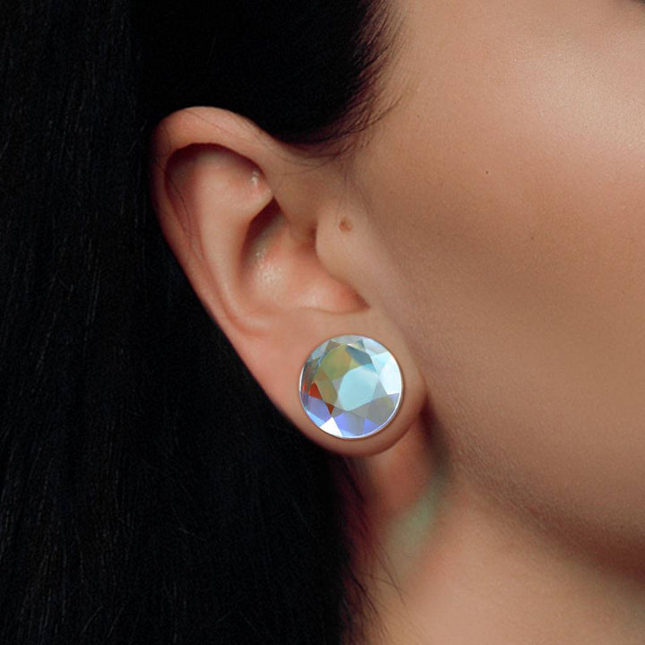 Aurora Borealis Multi Faceted Double Flared Glass Ear Plugs - Pierced Universe