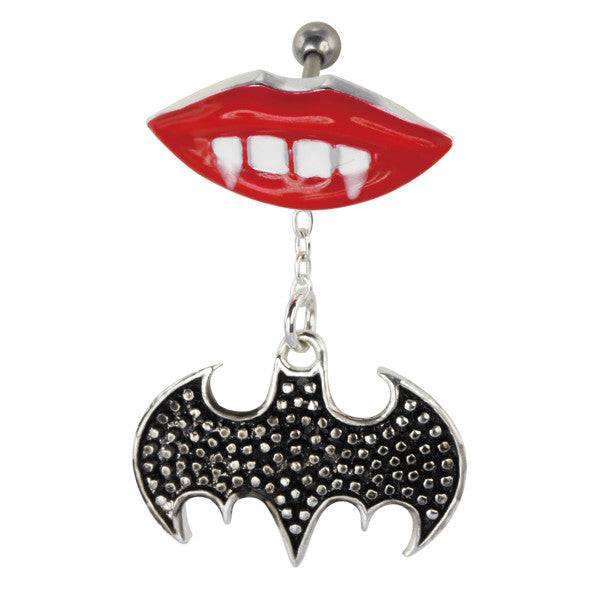 Bat and Fangs Flat Back Ear Cartilage Helix Dangling Ring - Pierced Universe