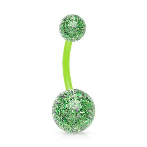 Bioflex Bar with Glitter Acrylic Balls Belly Button Ring - Pierced Universe