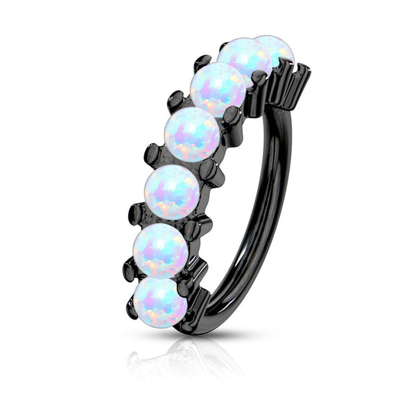 Black Plated Surgical Steel Multi Use Easy Bend White Opal Hoop - Pierced Universe