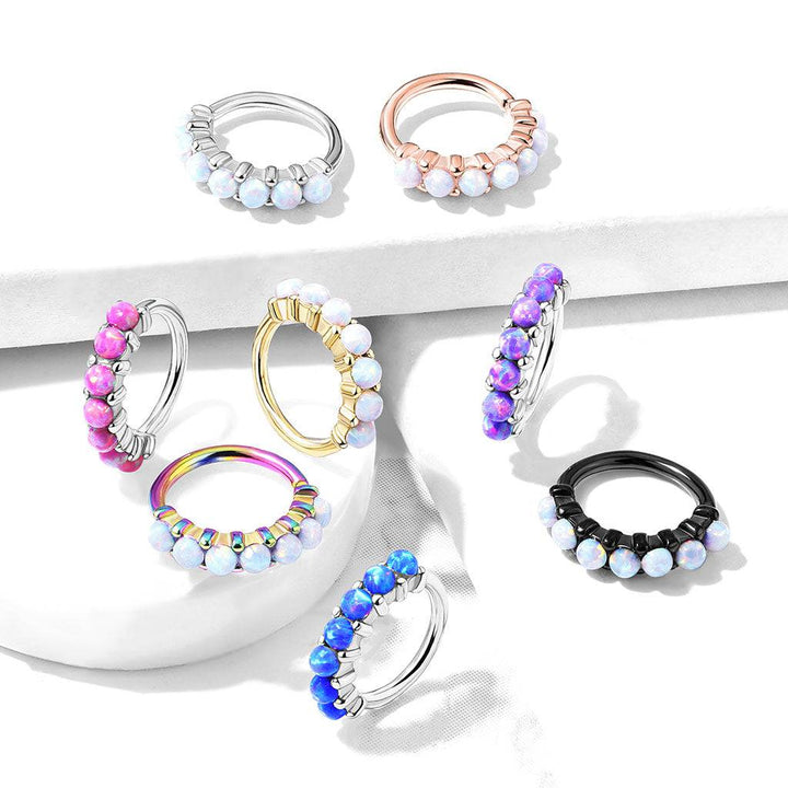 Black Plated Surgical Steel Multi Use Easy Bend White Opal Hoop - Pierced Universe