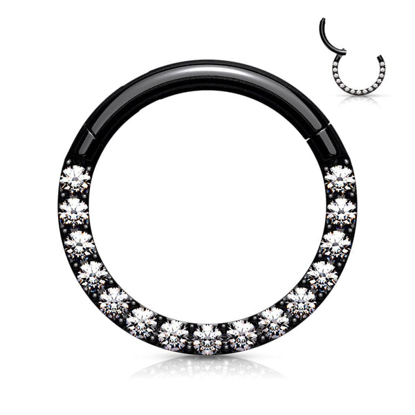 Black Surgical Steel Paved CZ Hinged Septum Ring Clicker - Pierced Universe