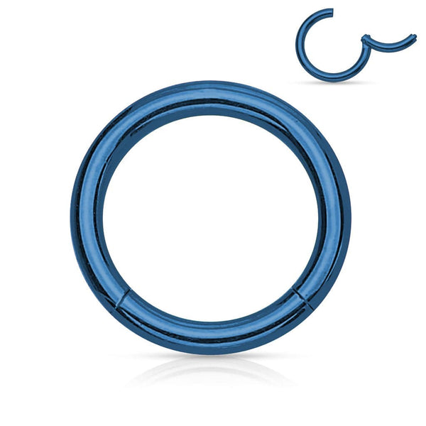 Blue Surgical Steel Hinged Clicker CBR Helix Tragus Cartilage Septum Hoop Ring - Pierced Universe