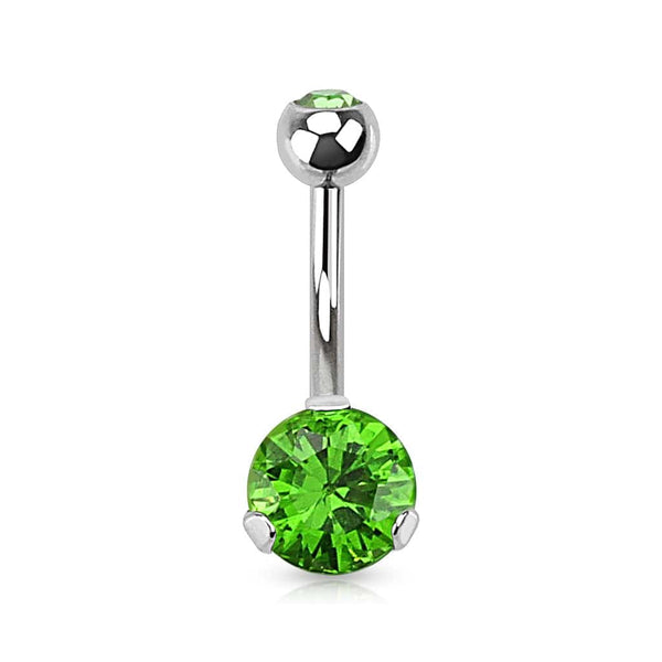 Classic Green CZ 8mm Gem Surgical Steel Belly Button Navel Ring - Pierced Universe