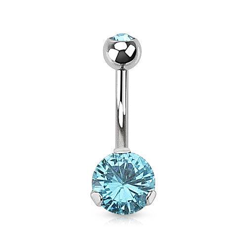 Classic Red Aqua 8mm Gem Surgical Steel Belly Button Navel Ring - Pierced Universe