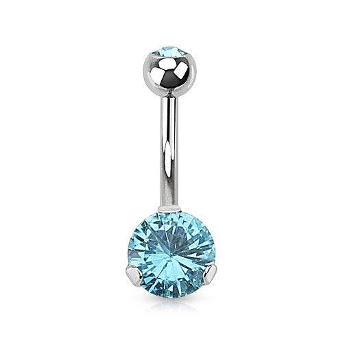 Classic Red Aqua 8mm Gem Surgical Steel Belly Button Navel Ring - Pierced Universe