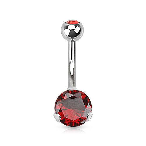 Classic Red CZ 8mm Gem Surgical Steel Belly Button Navel Ring - Pierced Universe