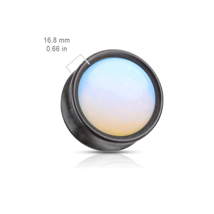 Double Flared Ebony Wood Opalite Stone Inlay Plugs - Pierced Universe