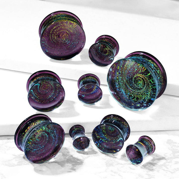 Double Flared Galaxy Swirl Glass Ear Gauges Plugs - Pierced Universe