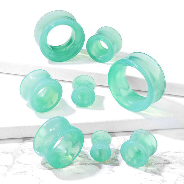 Double Flared Green Opalite Glass Ear Gauges Tunnels - Pierced Universe