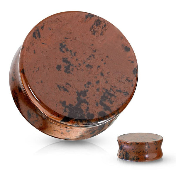 Double Flared Natural Mahogany Obsidian Stone Saddle Ear Plug - Pierced Universe