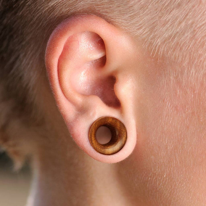 Double Flared Organic Brown Saba Wood  Concave Ear Tunnels - Pierced Universe