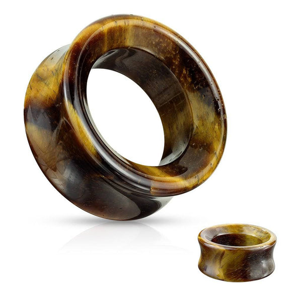 Double Flared Semi Precious Yellow Tigers Eye Stone Ear Tunnels - Pierced Universe