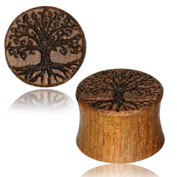 Double Flared Teak Wood Tree of Life Laser Engraved Wood Plugs - Pierced Universe