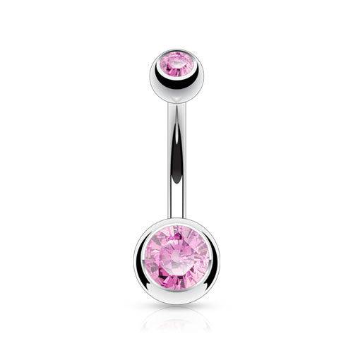 Double Gem Basic Non Dangle Belly Button Navel Ring Barbell | Pierced ...