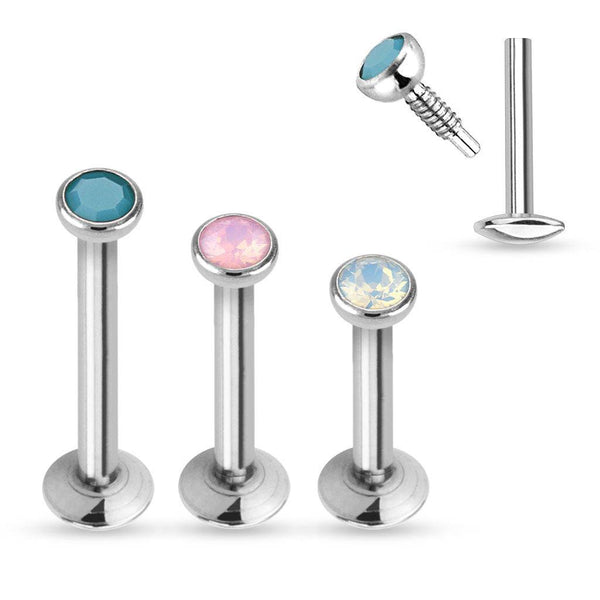 Flat Back Opalite Stone Internally Threaded Labret Monroe Cartilage Tragus Stud - Pierced Universe