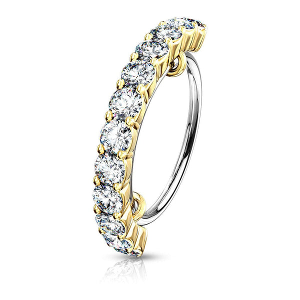 Gold Plated Half Circle White CZ Easy Bend Multi Use Nose Cartilage Hoop - Pierced Universe