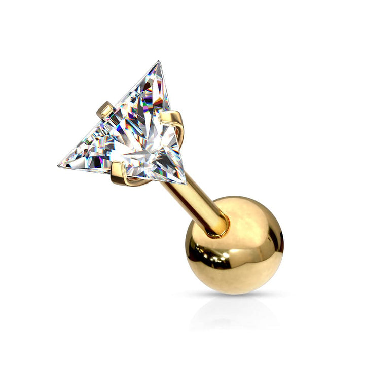 Gold Plated Surgical Steel Ball Back Prong White Triangle CZ Cartilage Ring Stud - Pierced Universe
