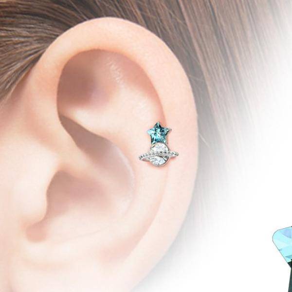 Gold Plated Surgical Steel Star & Saturn Helix Barbell - Pierced Universe