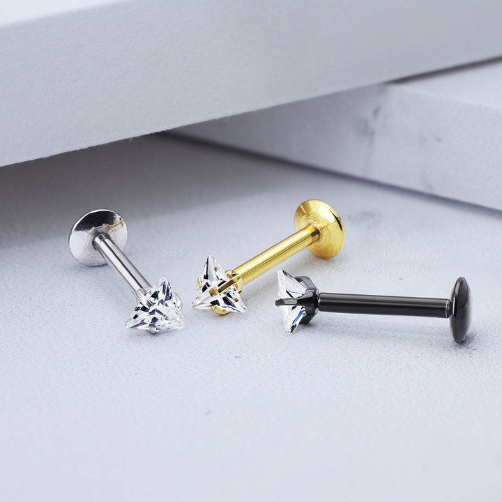 Gold Plated Surgical Steel Triangle White CZ Internally Threaded Labret