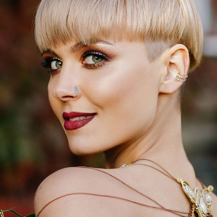 Gold Plated Surgical Steel White Gem Nose Hoop Ring