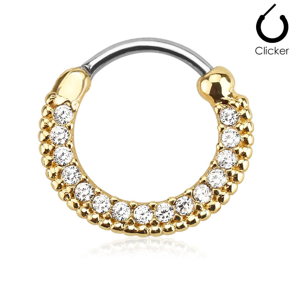 Gold Plated Surgical Steel White CZ Easy Hinged Clicker Septum Ring Gold Plated Surgical Steel White CZ Easy Hinged Clicker Septum Ring