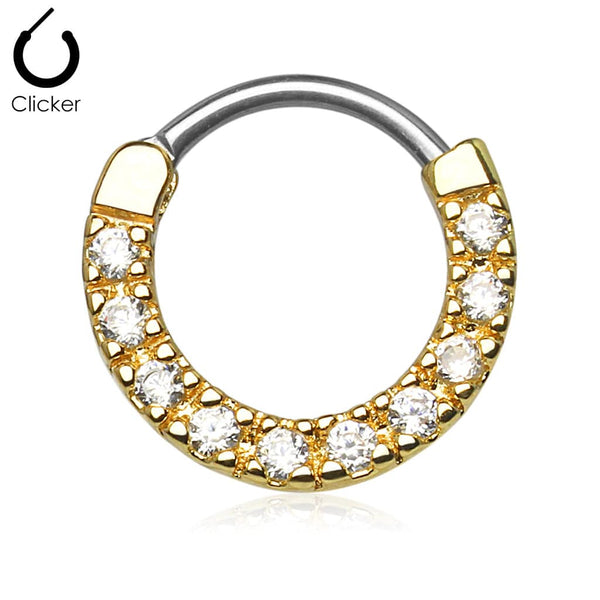 Gold Plated Surgical Steel White CZ Gem Septum Ring Clicker Hoop - Pierced Universe