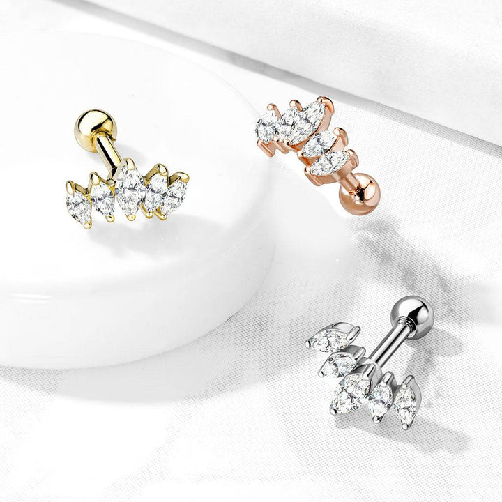 Gold PVD Surgical Steel Ball Back White Crown CZ Cartilage Ring Stud - Pierced Universe
