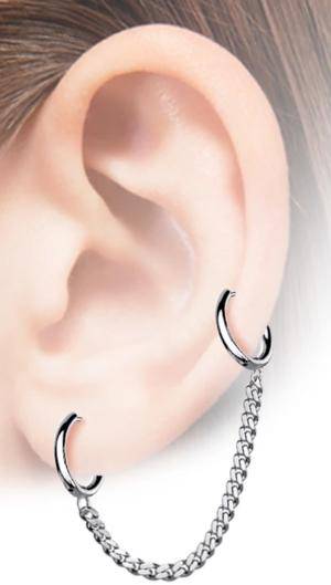 Gold PVD Surgical Steel Chain Link Double Hoop Earring - Pierced Universe